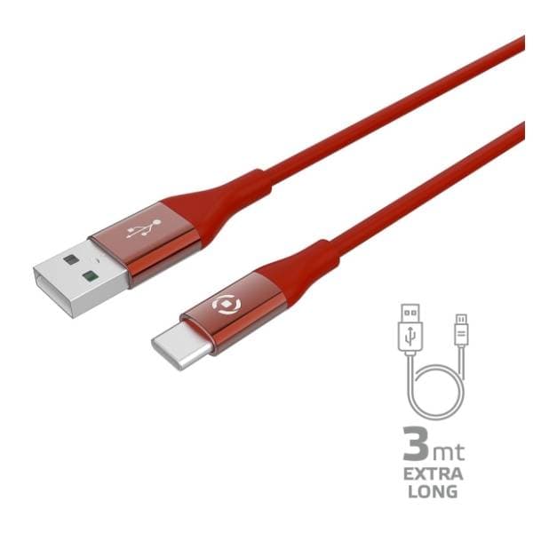 CELLY konverter kabl USB-A na USB-C (m/m) 3m crveni 2