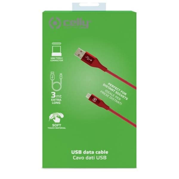 CELLY konverter kabl USB-A na USB-C (m/m) 3m crveni 4