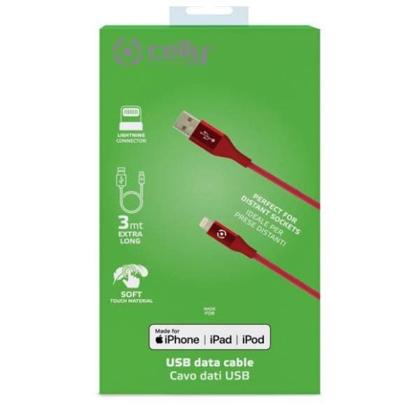 CELLY konverter kabl USB na Lightning (m/m) 3m crveni 3