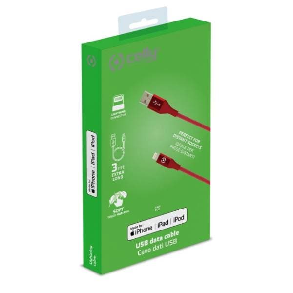 CELLY konverter kabl USB na Lightning (m/m) 3m crveni 4