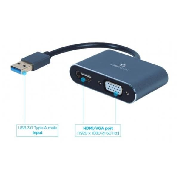 GEMBIRD konverter USB 3.0 (m) na HDMI (ž) + VGA (ž) 2