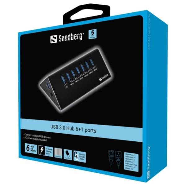 SANDBERG USB Hub 6+1 ports USB 3.0 1