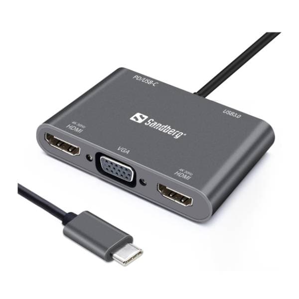 SANDBERG USB Hub USB-C/2x HDMI + VGA + USB 3.0 + USB-C PD 0
