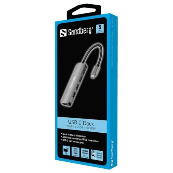 SANDBERG USB Hub USB C/HDMI + USB 3.0 + 2x USB 2.0 + USB C-PD 1