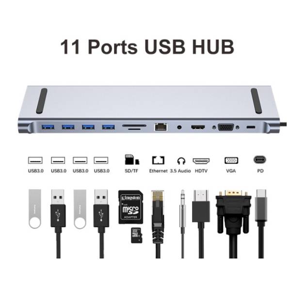 FAST ASIA konverter USB-C (m) na HDMI/VGA/4xUSB 3.0/RJ45/PD/Audio(ž/ž/ž/ž/ž/ž/ž/ž/ž) 2