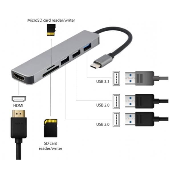 GEMBIRD USB Hub 6-in-1 A-CM-COMBO6-02 2