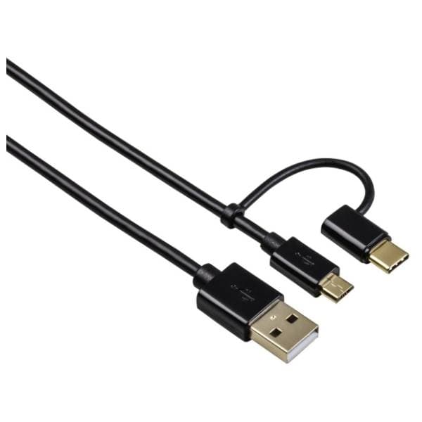 HAMA konverter kabl USB-A 2.0 na Micro USB + USB-C (m/m+m) 1m 0
