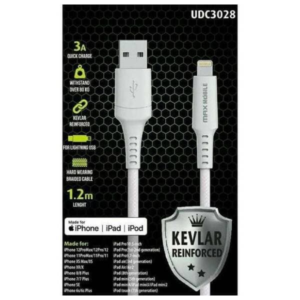 MAX MOBILE konverter kabl Lightning na USB (m/m) 1.2m beli 1