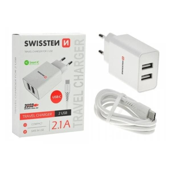 SWISSTEN punjač 2.1A 2xUsb Type-C 0