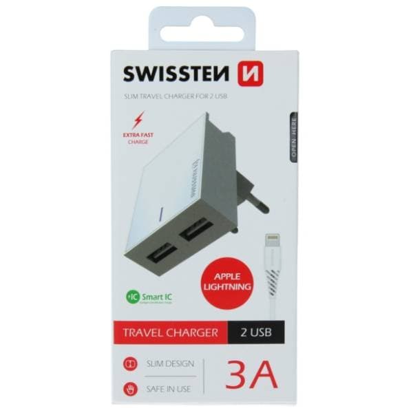 SWISSTEN punjač 3A 2xUsb Lightning 0