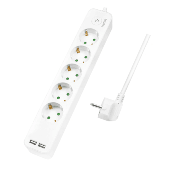 LOGILINK produžni kabl 5 mesta, 2 USB-a, prekidač 1,5m 0