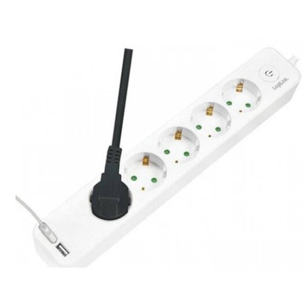 LOGILINK produžni kabl 5 mesta, 2 USB-a, prekidač 1,5m 1