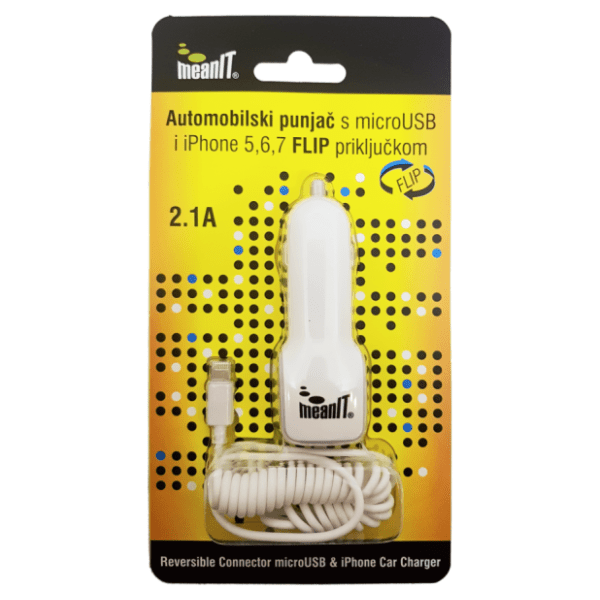 MEANIT auto punjač za smartphone i iPhone FLIP konektor 0