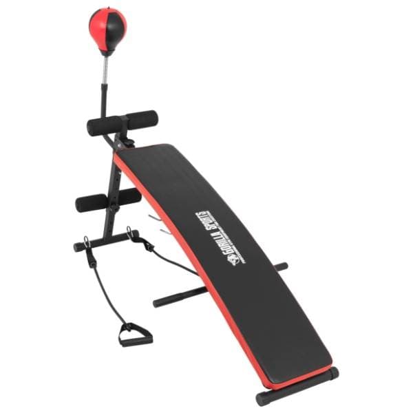 GORILLA SPORTS klupa za trbušnjake sa kruškom za udaranje i dva ekspandera 1