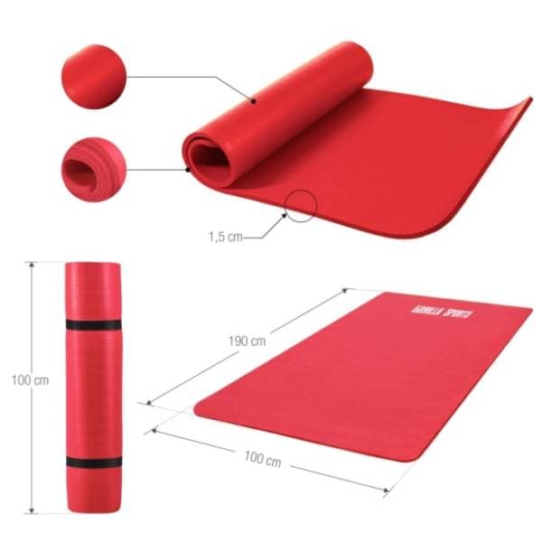 GORILLA SPORTS prostirka za vežbanje 190 x 100 x 1,5 cm crvena 3