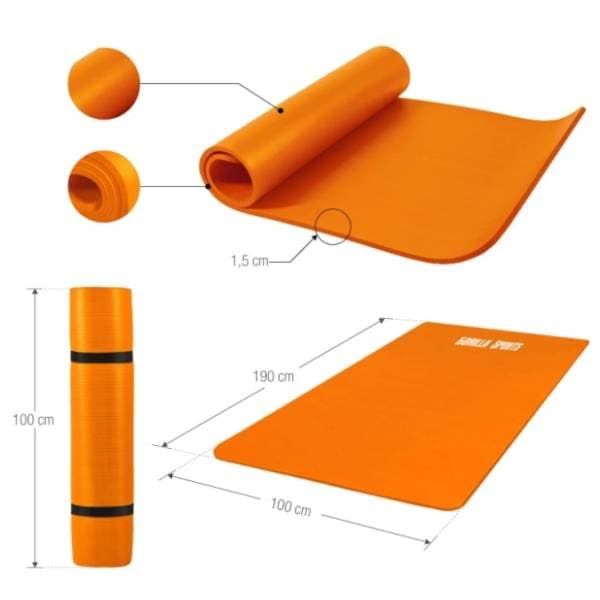 GORILLA SPORTS prostirka za vežbanje 190 x 100 x 1,5 cm narandžasta 2