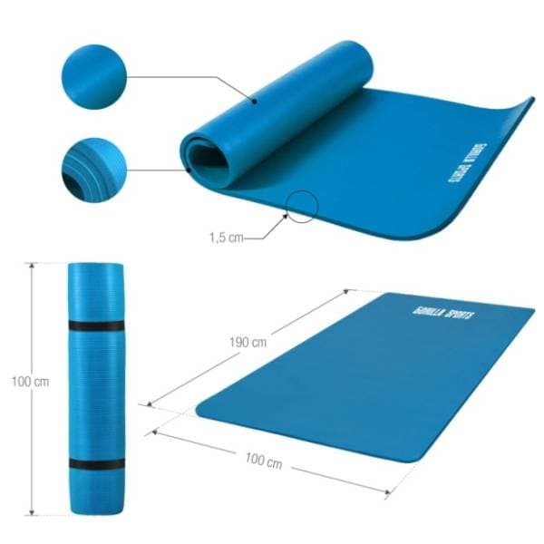 GORILLA SPORTS prostirka za vežbanje 190 x 100 x 1,5 cm plava 3