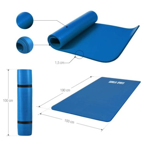 GORILLA SPORTS prostirka za vežbanje 190 x 100 x 1,5 cm tamnoplava 1