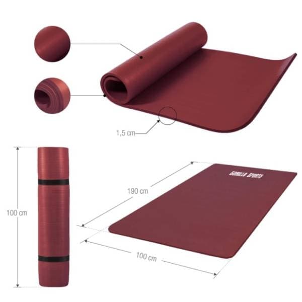 GORILLA SPORTS prostirka za vežbanje 190 x 100 x 1,5 cm bordo 1