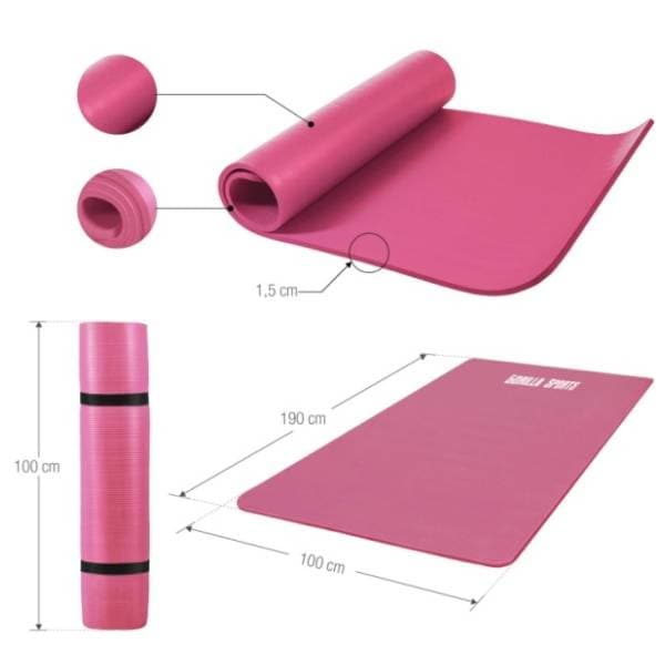GORILLA SPORTS prostirka za vežbanje 190 x 100 x 1,5 cm pink 1