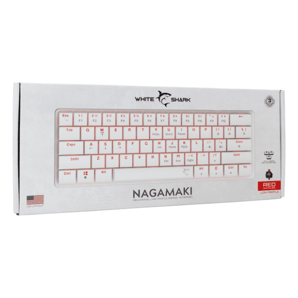 WHITE SHARK tastatura Nagamaki White US Red Switches 7