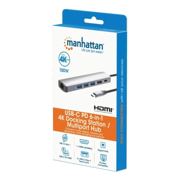 MANHATTAN Docking station 6-in-1 PD/4K Multiport Hub 8