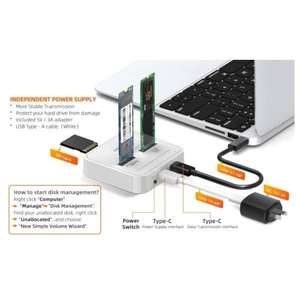 MAIWO Docking station K3016SD USB-C 3.1/2x M.2 (SATA + PCIe NVMe) 2