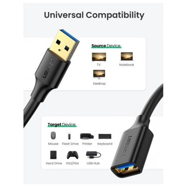 UGREEN kabl USB 3.0 (m/ž) US129 produžni 3m crni 1