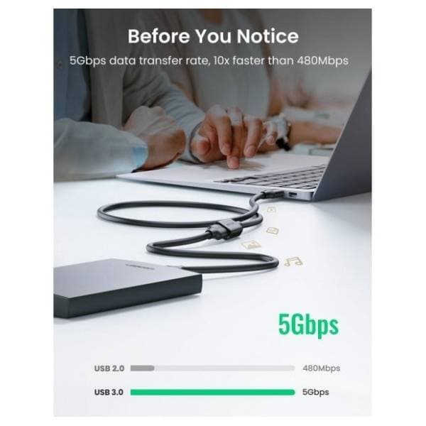 UGREEN kabl USB 3.0 (m/ž) US129 produžni 3m crni 2