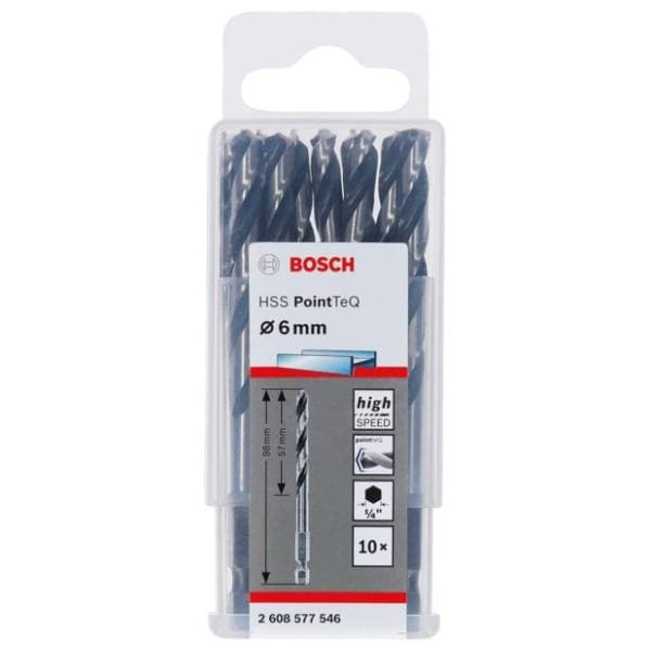 BOSCH HSS spiralna burgija PointTeQ 6,0 mm 10 komada HEX 0