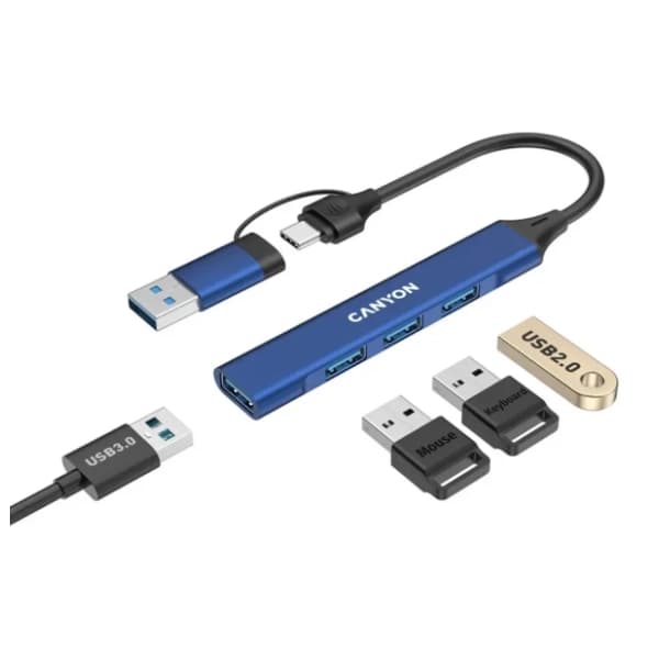CANYON USB Hub 4-in-1 DS-02 USB-A/C Blue 4