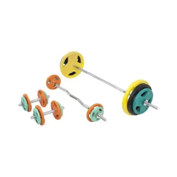 GORILLA SPORTS set duga šipka + EZ šipka + Gumirani diskovi + 2 Bučice 108 kg 0