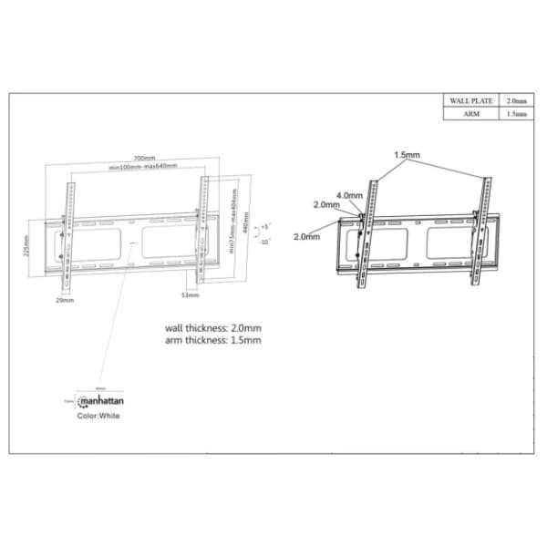 Zidni nosač za TV MANHATTAN 461481 37"-80" 80kg 4