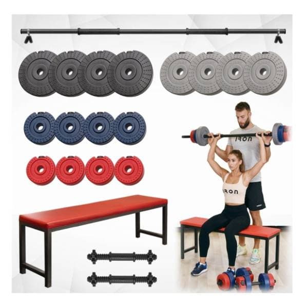 IRON SPORT 48kg set tegova sa šipkom i klupa 0