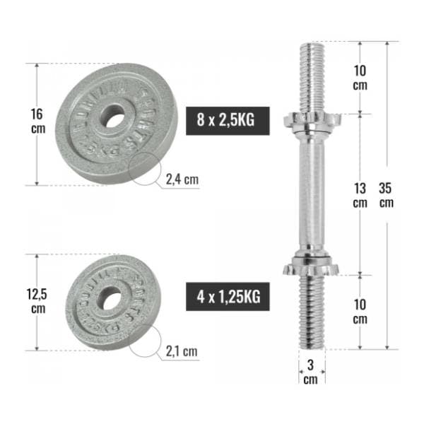 GORILLA SPORTS set od 2 bučice od livenog gvožđa ukupno 30 kg 2