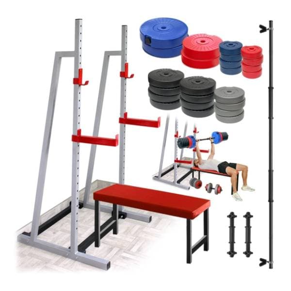 IRON SPORT ravna klupa sa setom tegova 118kg i 2+1 šipka 0