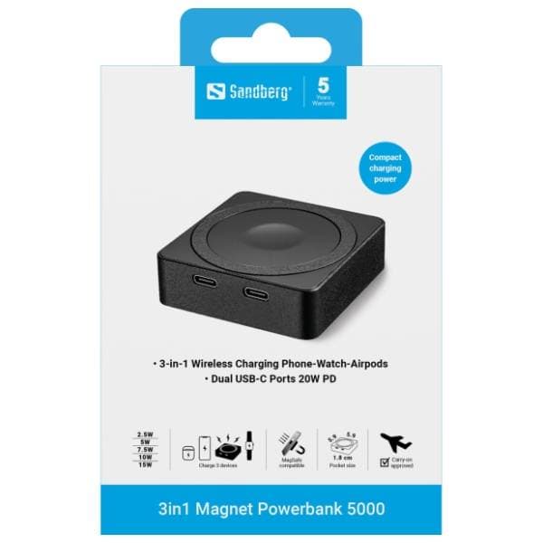 SANDBERG 3u1 Magnet 421-28 5000mAh Magsafe power bank 9