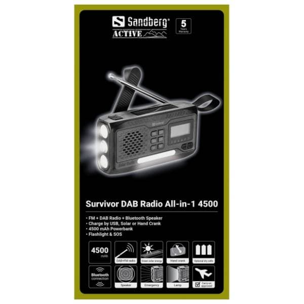 SANDBERG 421-17 Survivor DAB Radio All-in-1 4500mAh power bank 3