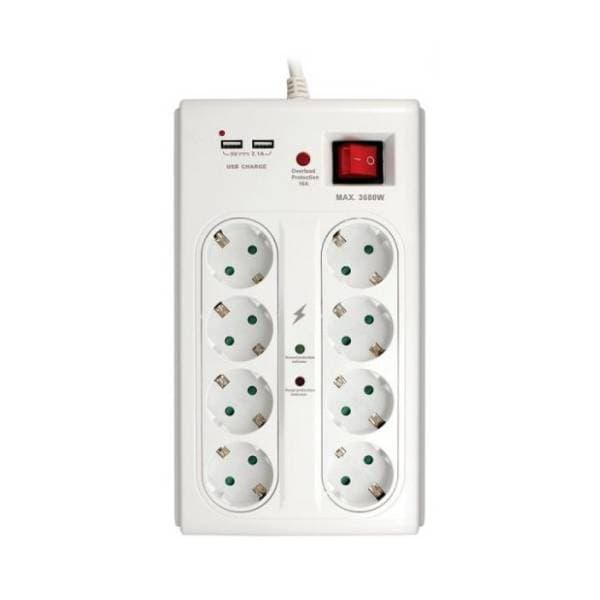 COMMEL produžni kabl 8 Na 1 + 2xUSB 3m H05VV-F 3x1/5 0