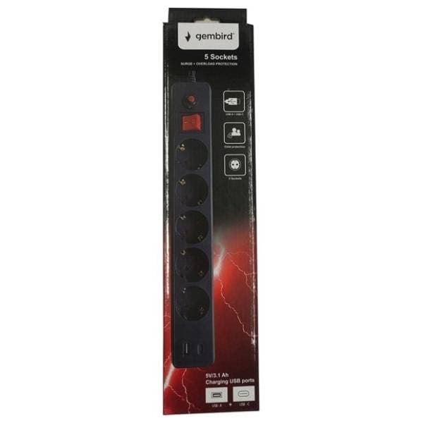GEMBIRD produžni kabl 5 utičnica 3m USB-A+C SPG5-B-10(3G1.5) 1