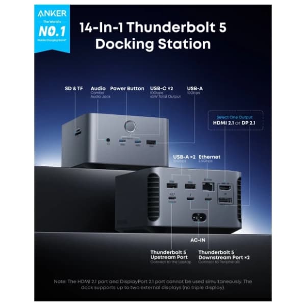 ANKER Docking station 14-in-1 Prime Thunderbolt 5 140W Gray 1