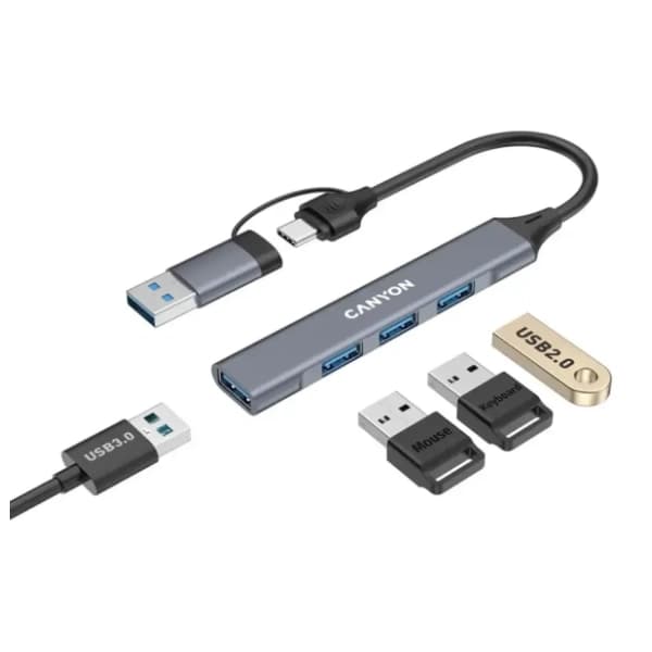 CANYON USB Hub 4-in-1 DS-02 USB-A/C Grey 4