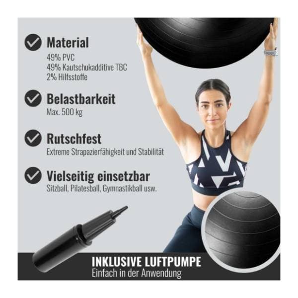GORILLA SPORTS crna lopta za pilates 65 cm 2