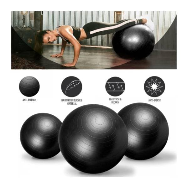 GORILLA SPORTS crna lopta za pilates 65 cm 4