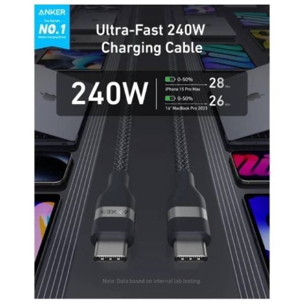 ANKER kabl USB-C A82E2H12 (240W/480Mbps) 1.8m crni 2