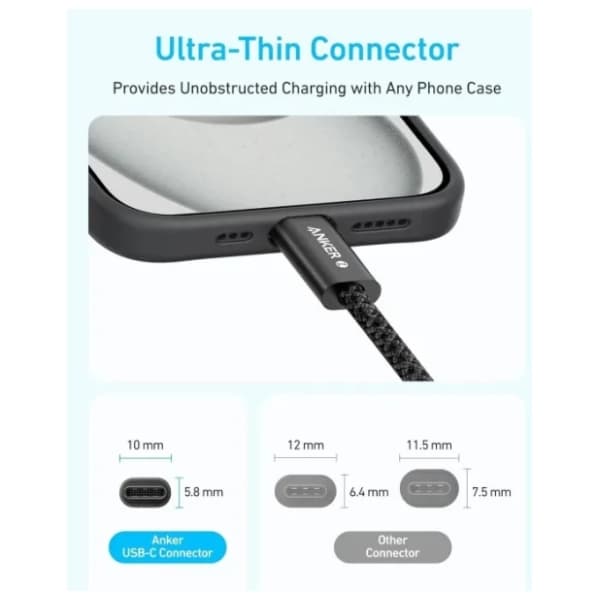 ANKER kabl USB-C Zolo (240W/480Mbps) 1.8m crni 2