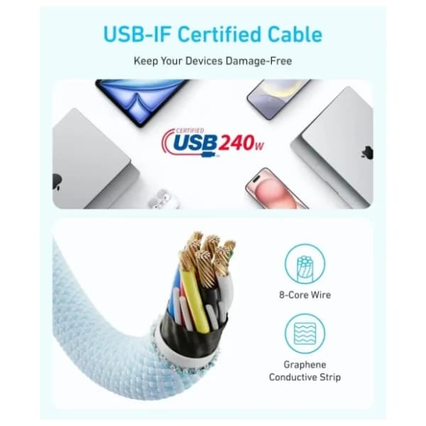 ANKER kabl USB-C Zolo (240W/480Mbps) 1.8m crni 4