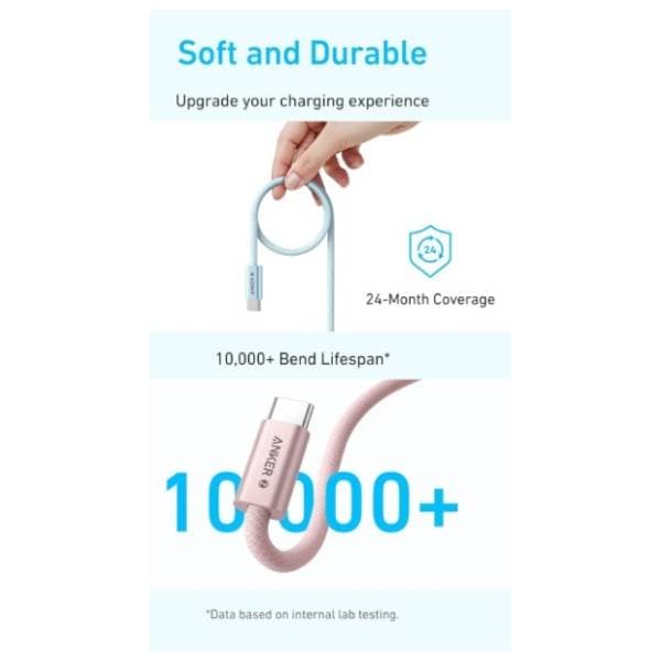 ANKER kabl USB-C Zolo (240W/480Mbps) 1m beli 3