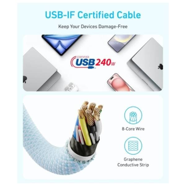 ANKER kabl USB-C Zolo (240W/480Mbps) 1m beli 4