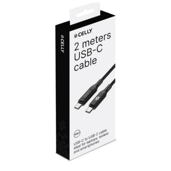 CELLY kabl USB-C sa LED ekranom 100W 2m crni 1